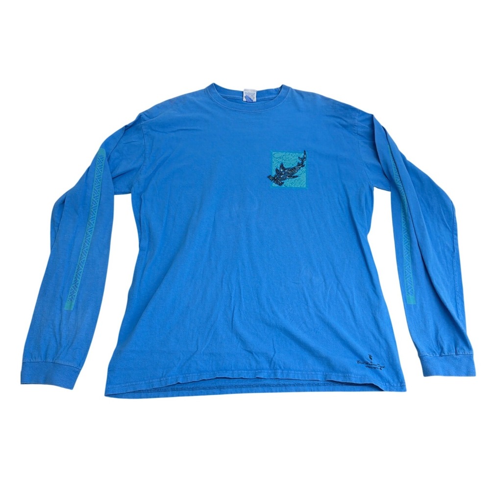 Crazy Shirts Hawaii Blue Hammerhead Shark Tribal Long Sleeve Tee Mens L